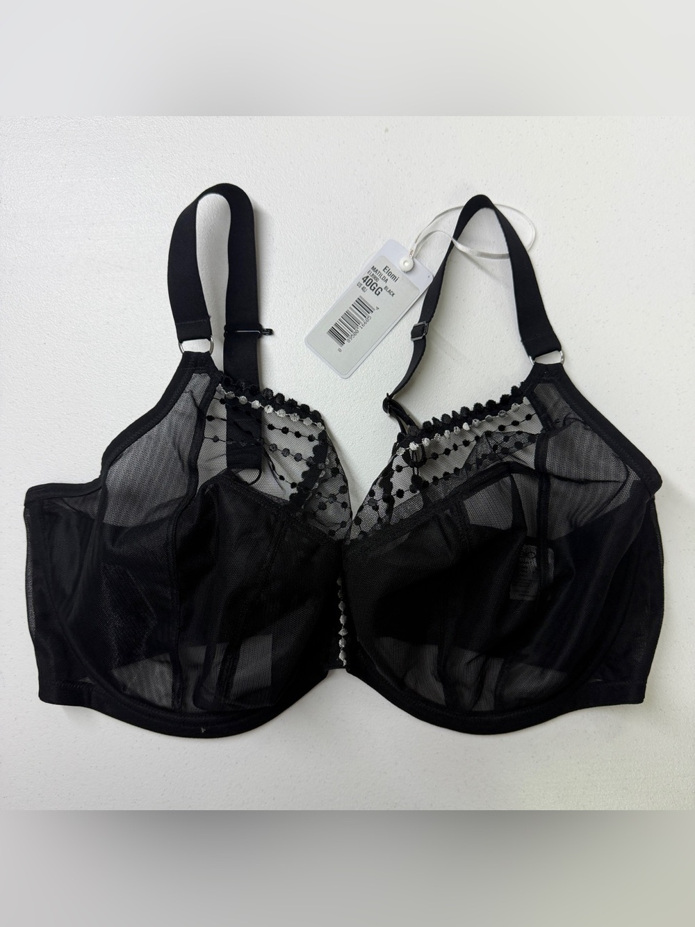 Elomi Matilda Plunge Bra Black Size 40GG UK / 40J US NWT Sheer Mesh EL8900